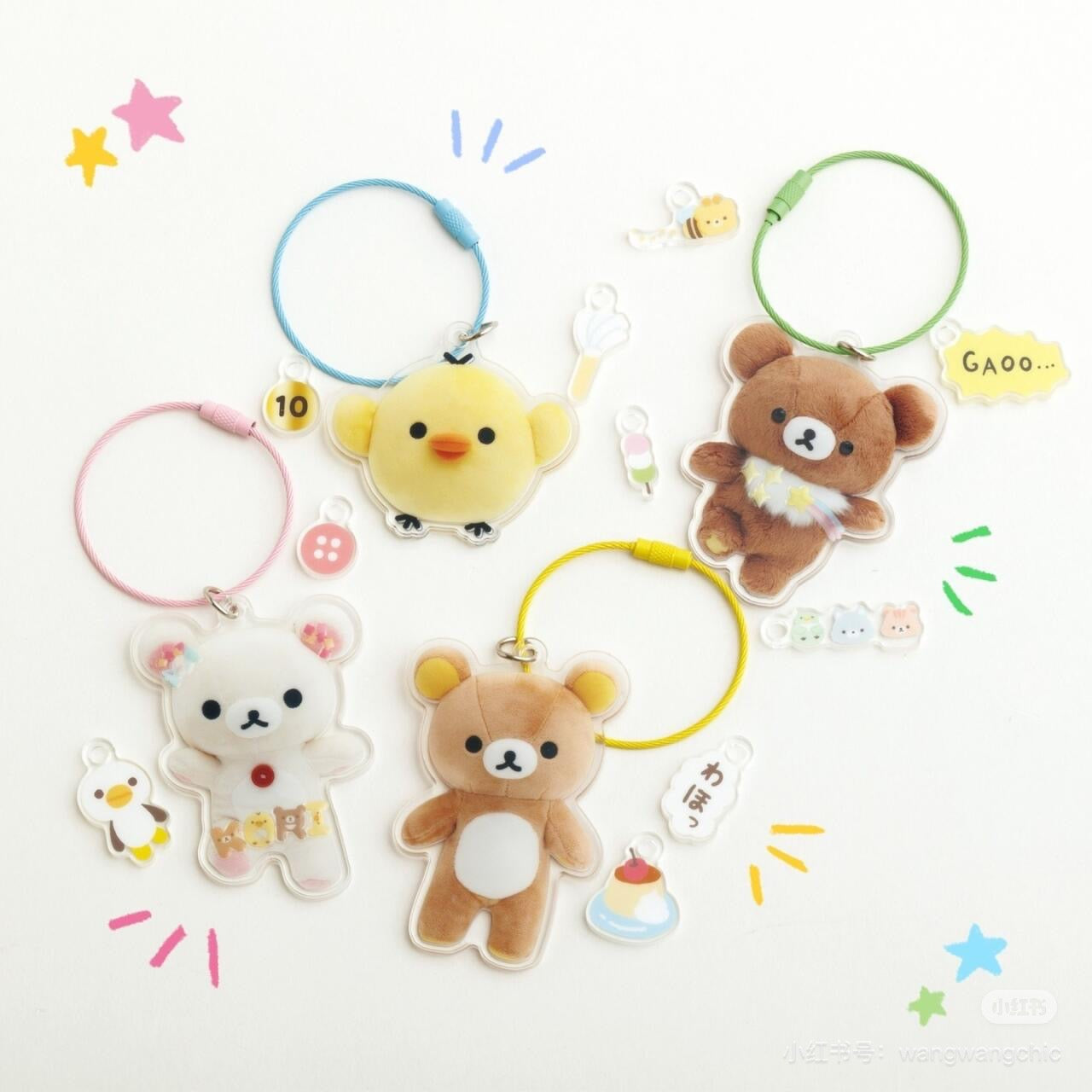 San-X|Key Ring Sumikkogurashi Rilakkuma Acrylic Key Chain可爱角色亚克力双面图案钢绳钥匙圈/钥匙扣|约67×62mm