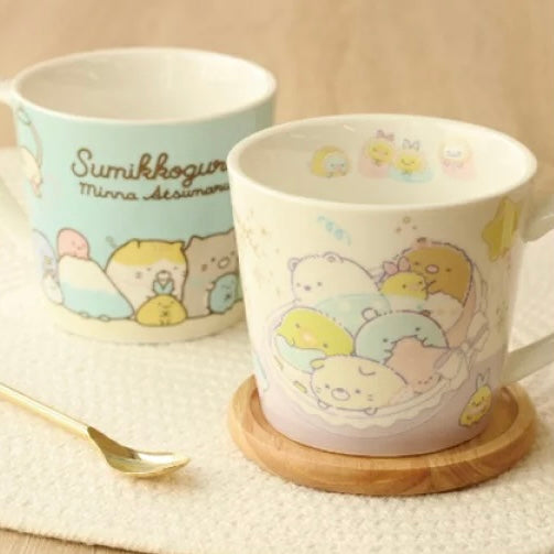 Sumikko gurashi角落生物|广口彩色可爱陶瓷马克杯/手柄也有图案/带彩色角落生物礼物盒|约220ml