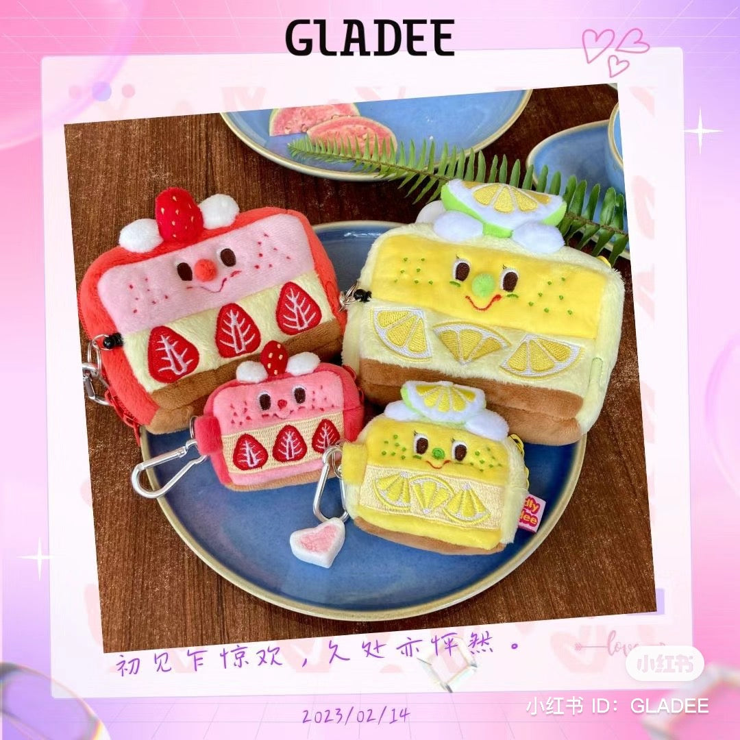 Gladly gladee|草莓/柠檬芝士蛋糕无线耳机手袋零钱包/Airpods收纳袋/耳机包|约70 x 65 x 25 mm