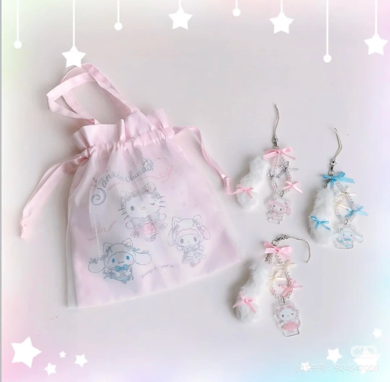 Sanrio|Handled Pouch White Cat Ballerina|21×0.5×24cm approx.