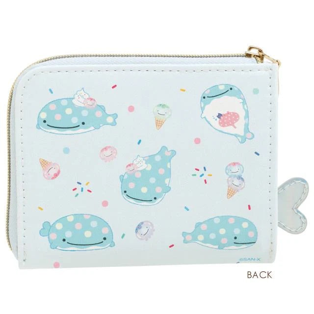 Jinbesan鲸鱼|可爱笑脸大嘴鲸鱼皮质感钱包/皮夹/有小尾巴/内里是蓝色海洋泡泡|约75×110×15mm