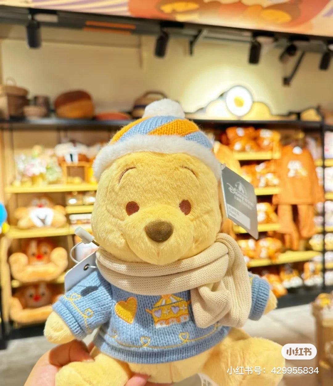 Disney SH|winnie the pooh冬日毛衣围巾噗噗公仔/玩偶