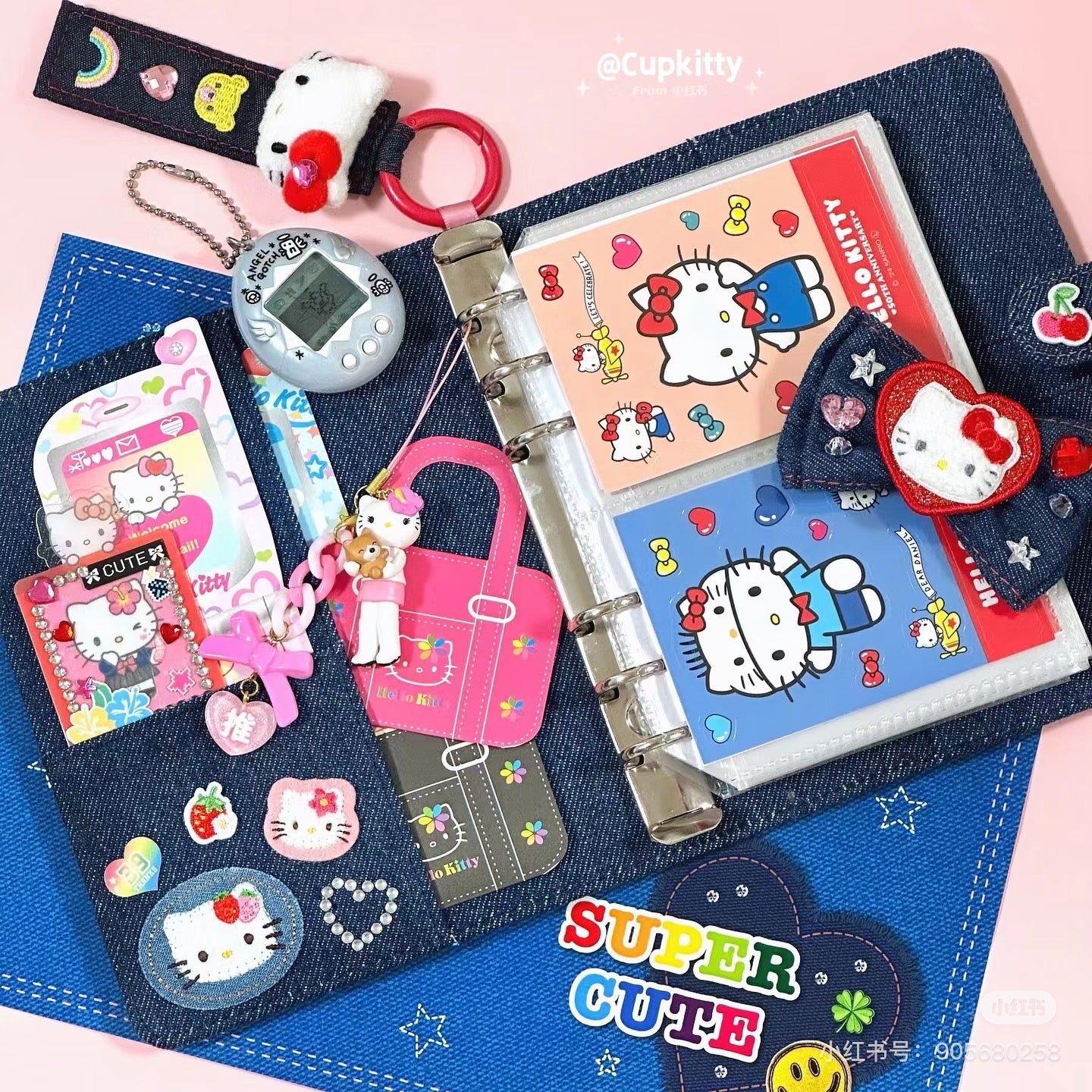 Sanrio三丽鸥|Binder Characters 6-Hole A6 Notebook Size Card Storage Clear 2-Tier Pocket/Denim Patch牛仔丹宁贴布系列活页相册/卡片收纳册/正反面不同图案|约21.2 x 20.0 x 5.2cm