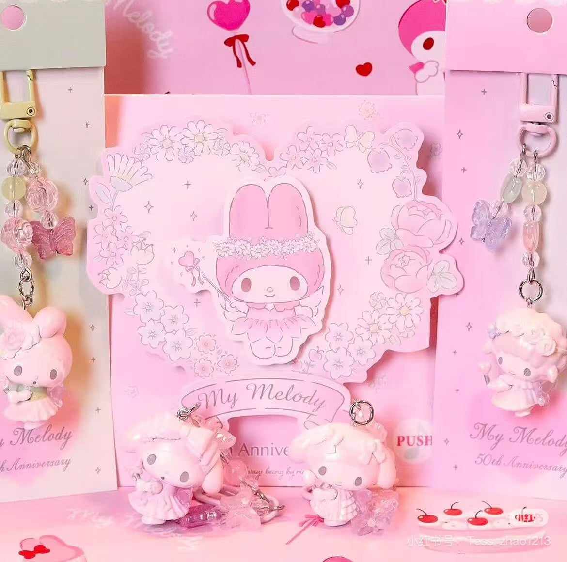 【limit 1/ entire series】Sanrio|My Melody 50th Anniversary keychain/ Phone Charm|W3.5 x D2 x H11 cm approx.