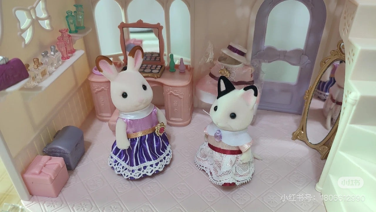 SylvanianFamilies森贝儿家族| Party Time Playset -Tuxedo Cat木炭猫黑耳猫姐姐派对盛装套组/玩具/过家家5646