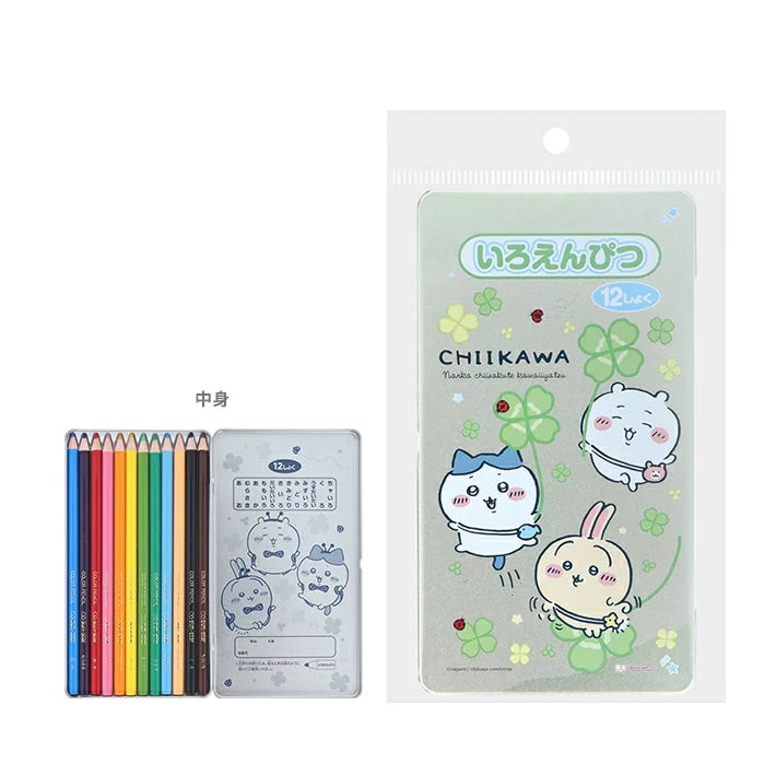Chiikawa 吉伊卡哇|铅笔铁盒/收纳盒+12色彩色铅笔|約H185×W102×D11mm