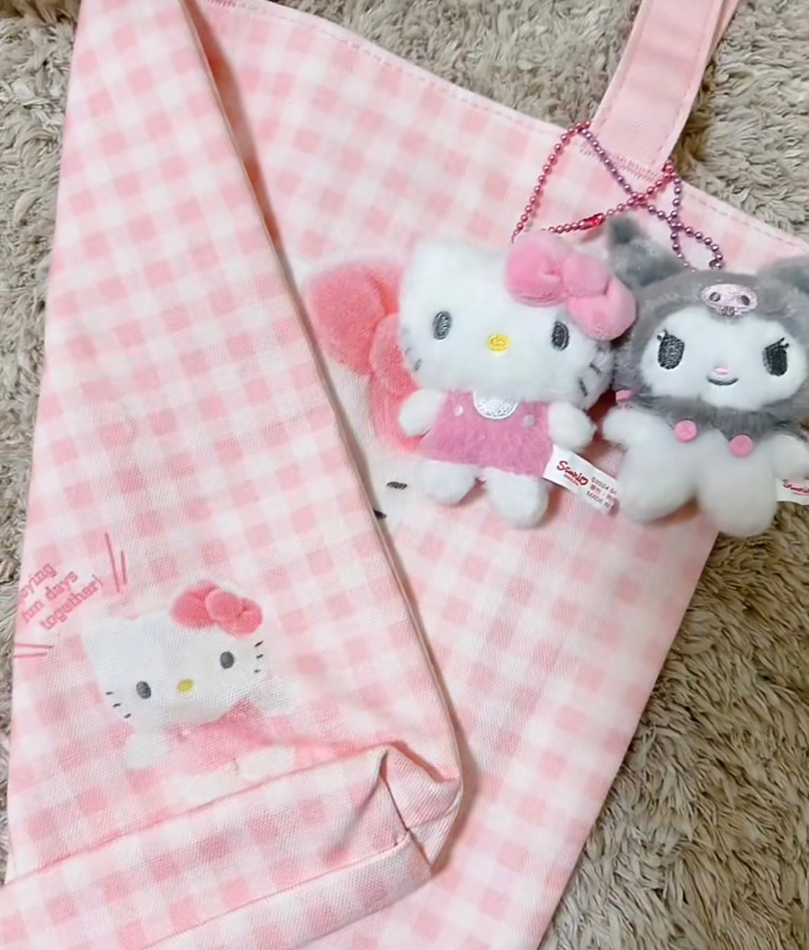 Sanrio| Tote Bag - Pitatto Friends Photo多巴胺格纹系列可爱角色帆布包|约29×5×32cm