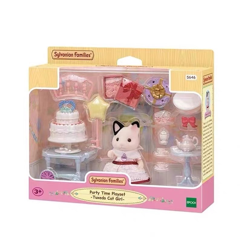 SylvanianFamilies森贝儿家族| Party Time Playset -Tuxedo Cat木炭猫黑耳猫姐姐派对盛装套组/玩具/过家家5646