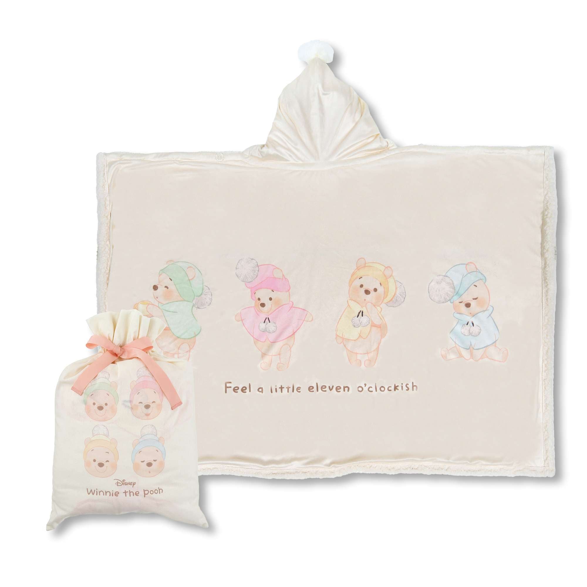 Disney迪士尼|Winnie the Pooh Fruit Latte Color White Pooh东迪冬日限定水果拿铁色睡衣睡帽斗篷系列噗噗维尼超柔软连帽穿戴毛毯/可收纳|约166cm
