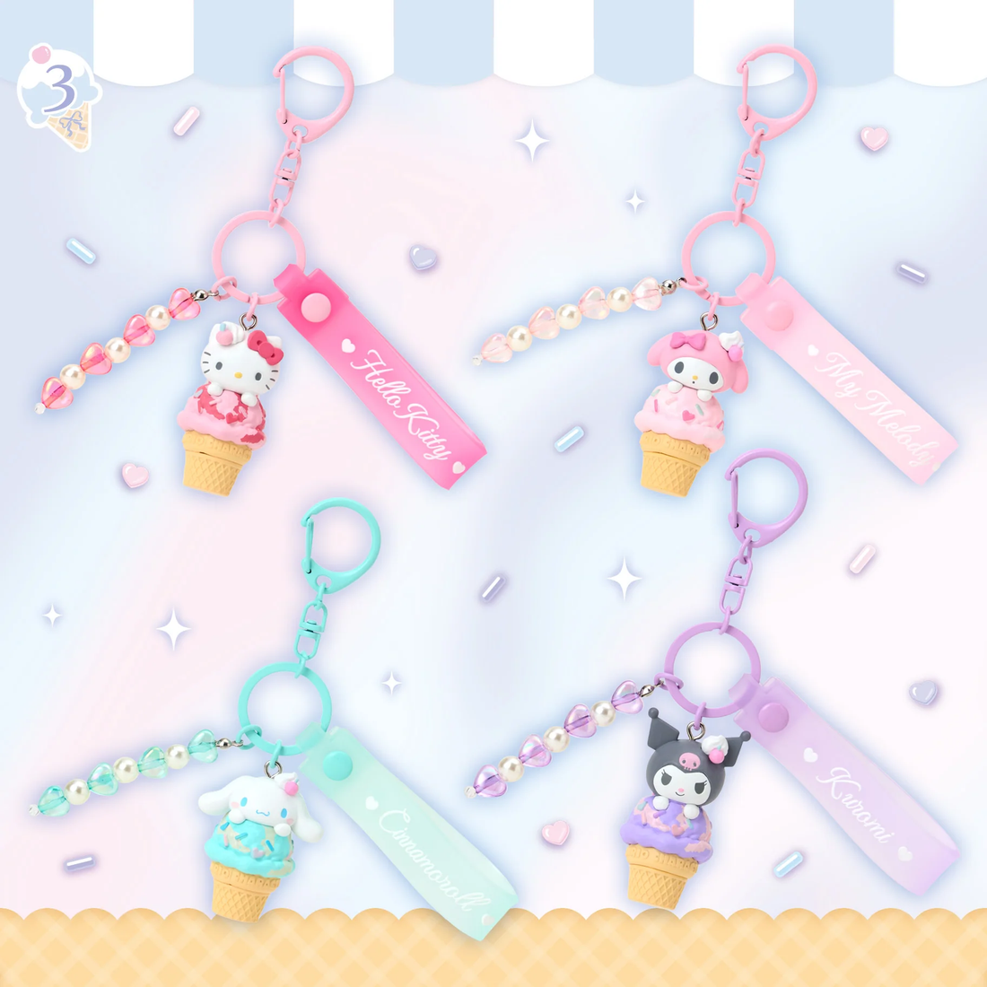 Sanrio|Dreamy Ice Cream Mascot Bag Charm Keychain| 3×2.5×4.5cm approx.