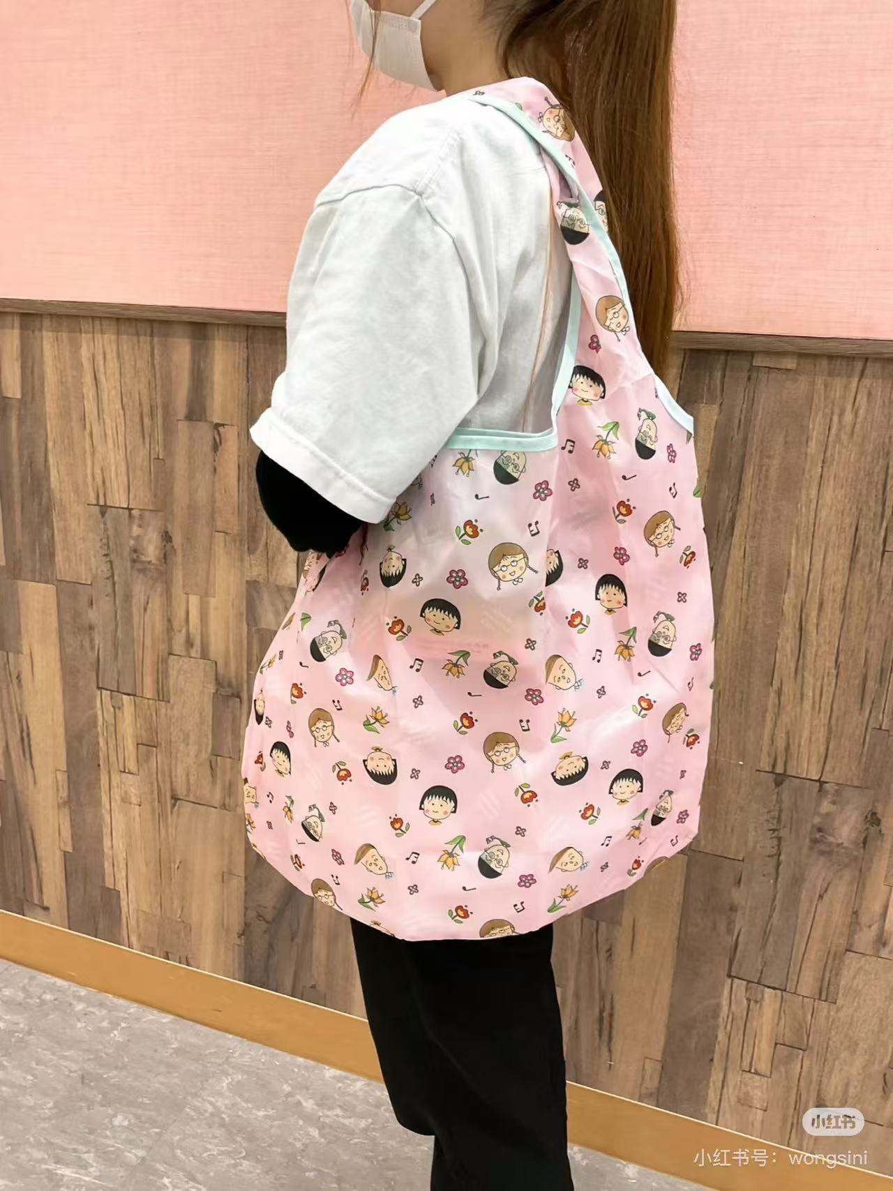 Chibi Maruko|Eco bag with pocket| H570×W420×D140mm approx.
