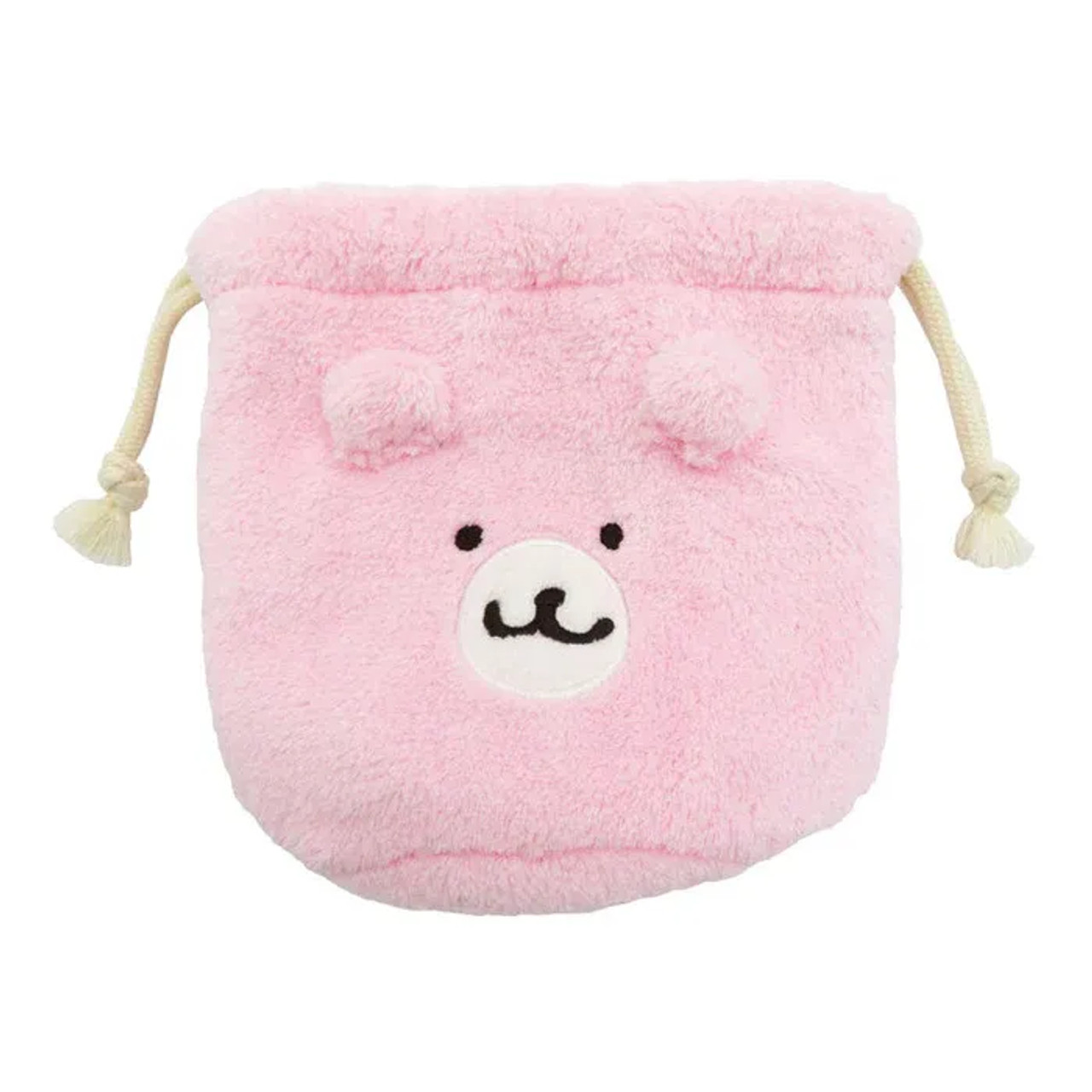 chiikawa吉伊卡哇|Marimocraft Chiikawa Face Bag Kuma-san Pochett粉色脸型抽绳毛绒收纳包/巾着|约 H160 x W160 x D10mm