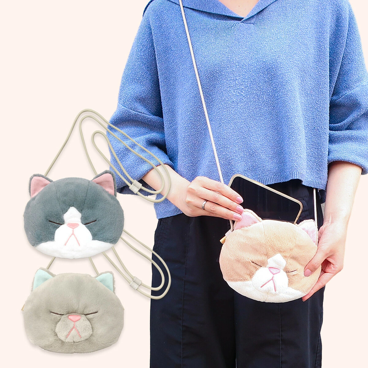 Bouneko|Cat face pouch | 15cm x 19cm x 7cm approx.