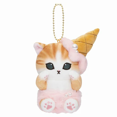 Mofusand| Ice Cream Nyan Strawberry Mascot Holder /Plush Keychain | 140x100×90mm approx.