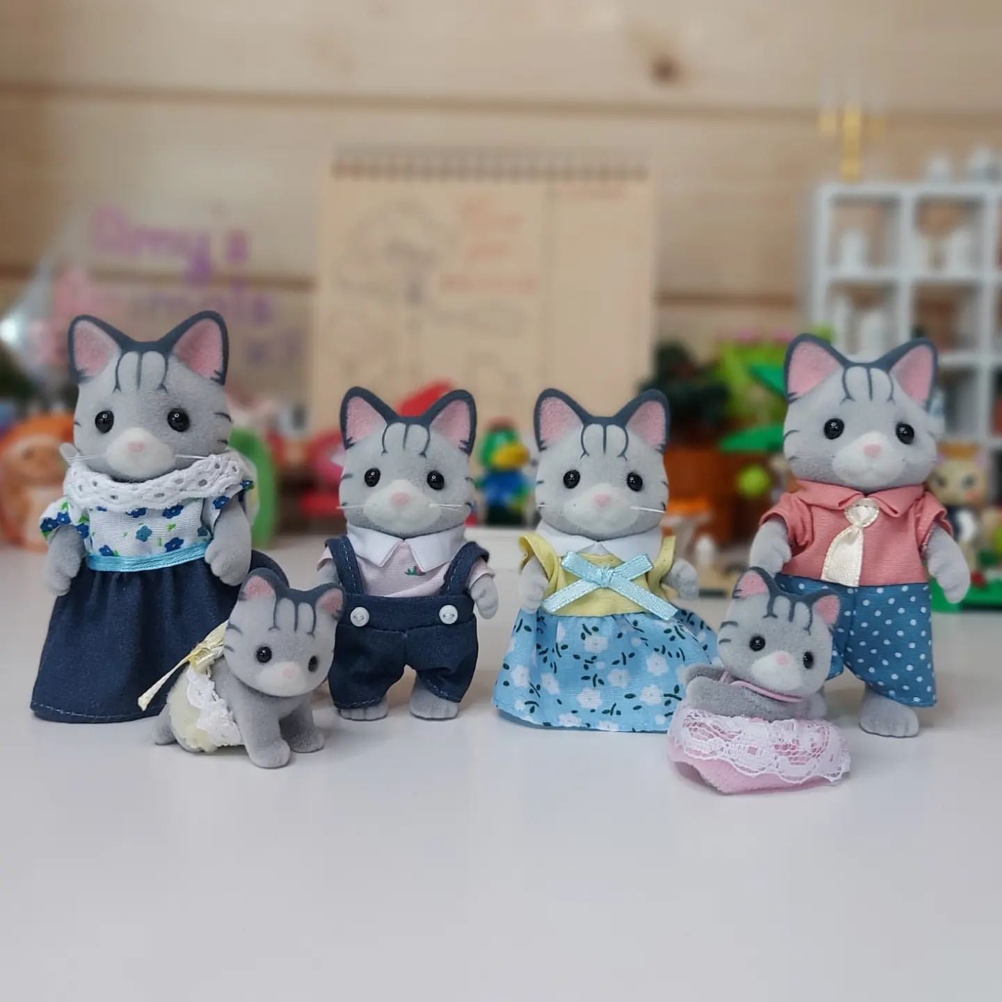 SylvanianFamilies森贝儿家族|Fisher Cat Family渔夫猫六口家庭站宝套组/玩具/过家家5812