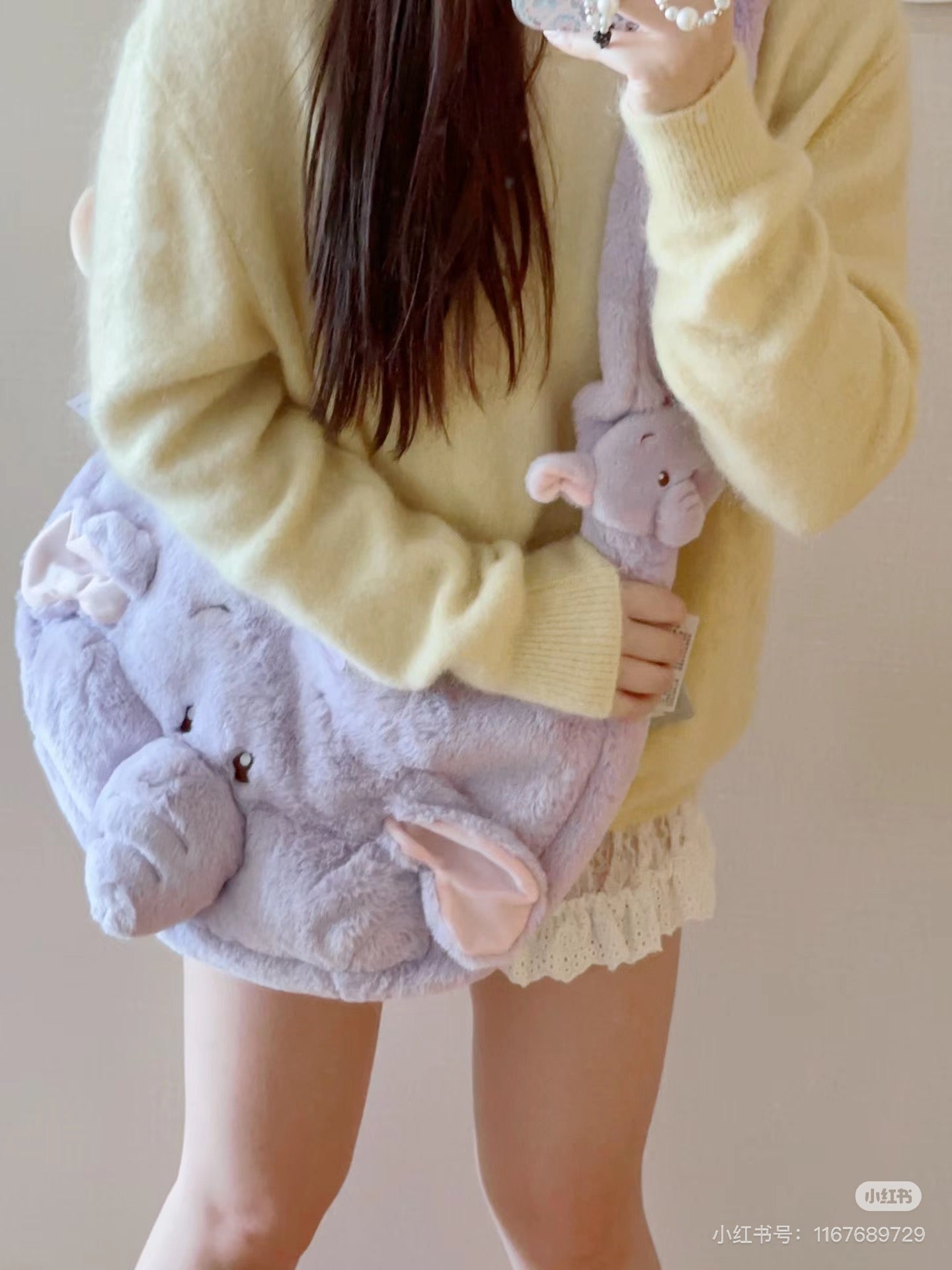 Disney SH|萌动秋日毛茸茸大脸斜挎包/肩带可伸缩调节一包三用