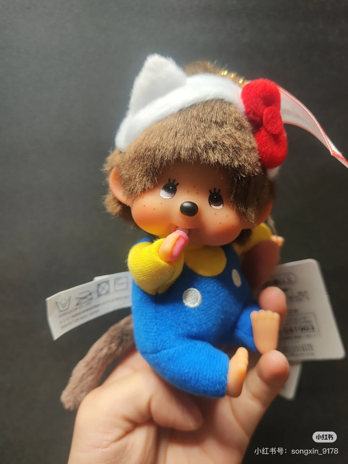 Monchhichi|Hello Kitty x Monchhichi Big Face (SS) Keychain Plush Toy|H12 x W7.5 x D6cm approx.
