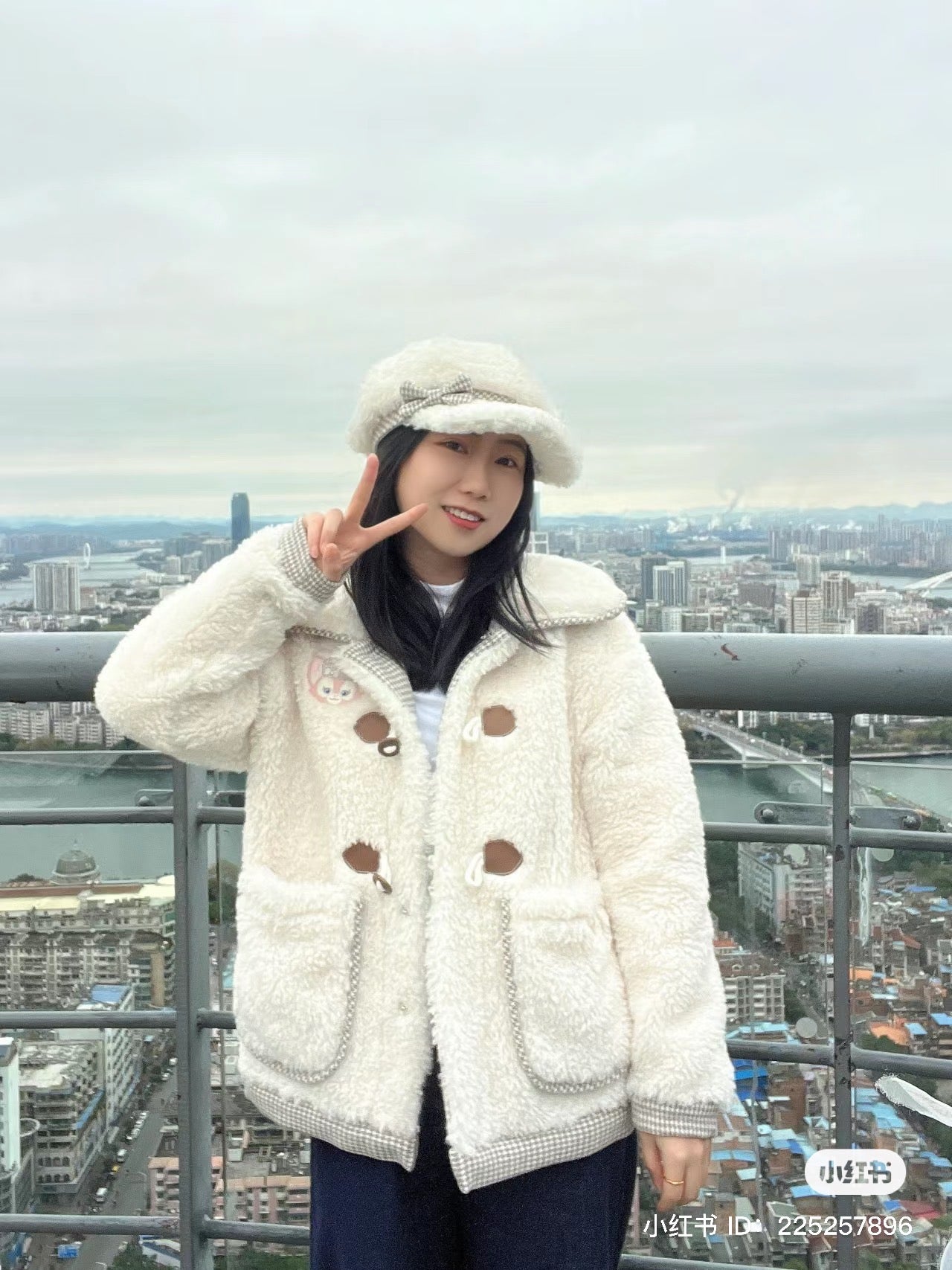 Disney SH|侦探贝儿千鸟格羊羔绒蝴蝶结贝雷帽|头围57cm