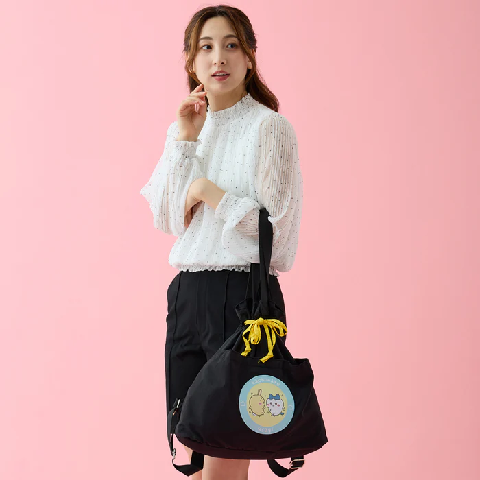 Chiikawa 吉伊卡哇|黑色双肩单间两用抽绳束口包/背包|约H370 x W410 x D130mm