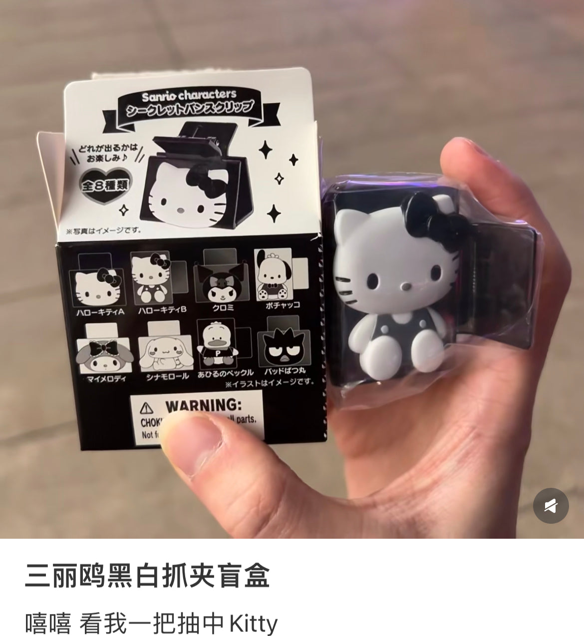 Sanrio三丽鸥|Secret Vance Clip - Monotone Blind Box黑白印象千鸟格系列亚克力抓夹鲨鱼夹盲盒/全8种|1枚入