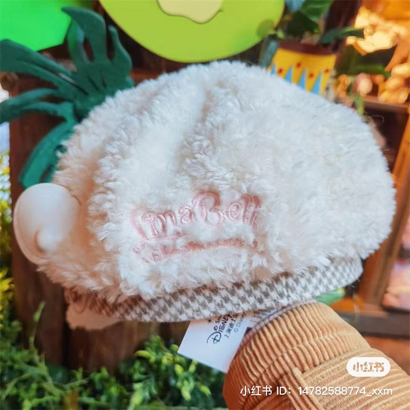 Disney SH|侦探贝儿千鸟格羊羔绒蝴蝶结贝雷帽|头围57cm