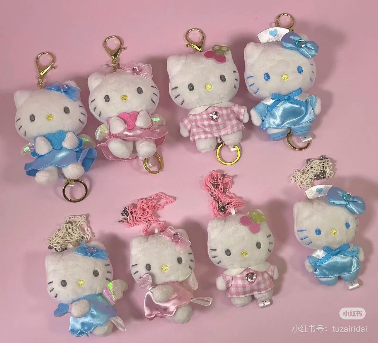 HelloKitty凯蒂猫|Plush Keychain With Reel - Hello Kitty / Nurse Blue天使护士系列可伸缩毛绒玩偶钥匙扣挂件/包挂|约H116 × W75 × D63mm