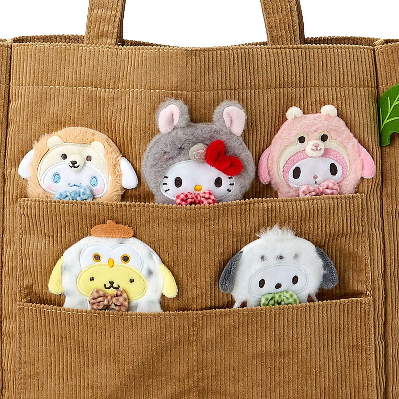 Sanrio三丽鸥|Tote Bag/Forest Small Animals秋日森林小动物系列条纹灯芯绒托特包/单肩包|约31×9×32cm