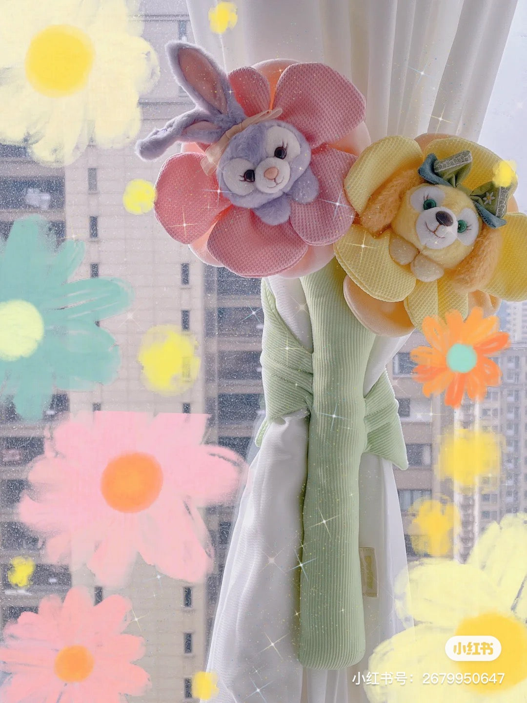 Disney SH|春日限定花朵窗帘扣/窗帘绑带/玩偶手捧花|约45cm