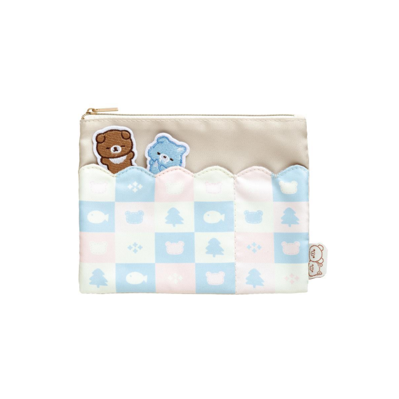 Rilakkuma轻松熊|AoKogu no Otomari - Flat Pouch San-X 新角色蓝小狼&小棕熊温馨过夜系列刺绣图案拉链零钱包/卡包/收纳包|约150mm x 185mm