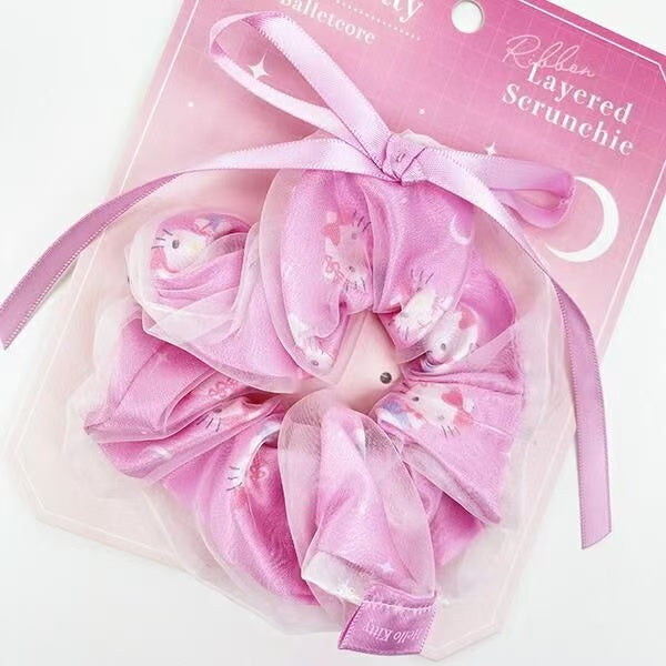 Sanrio|Ribbon Layered Scrunchie Ballet Core|1.5 x 12.6 x 15.7cm approx.