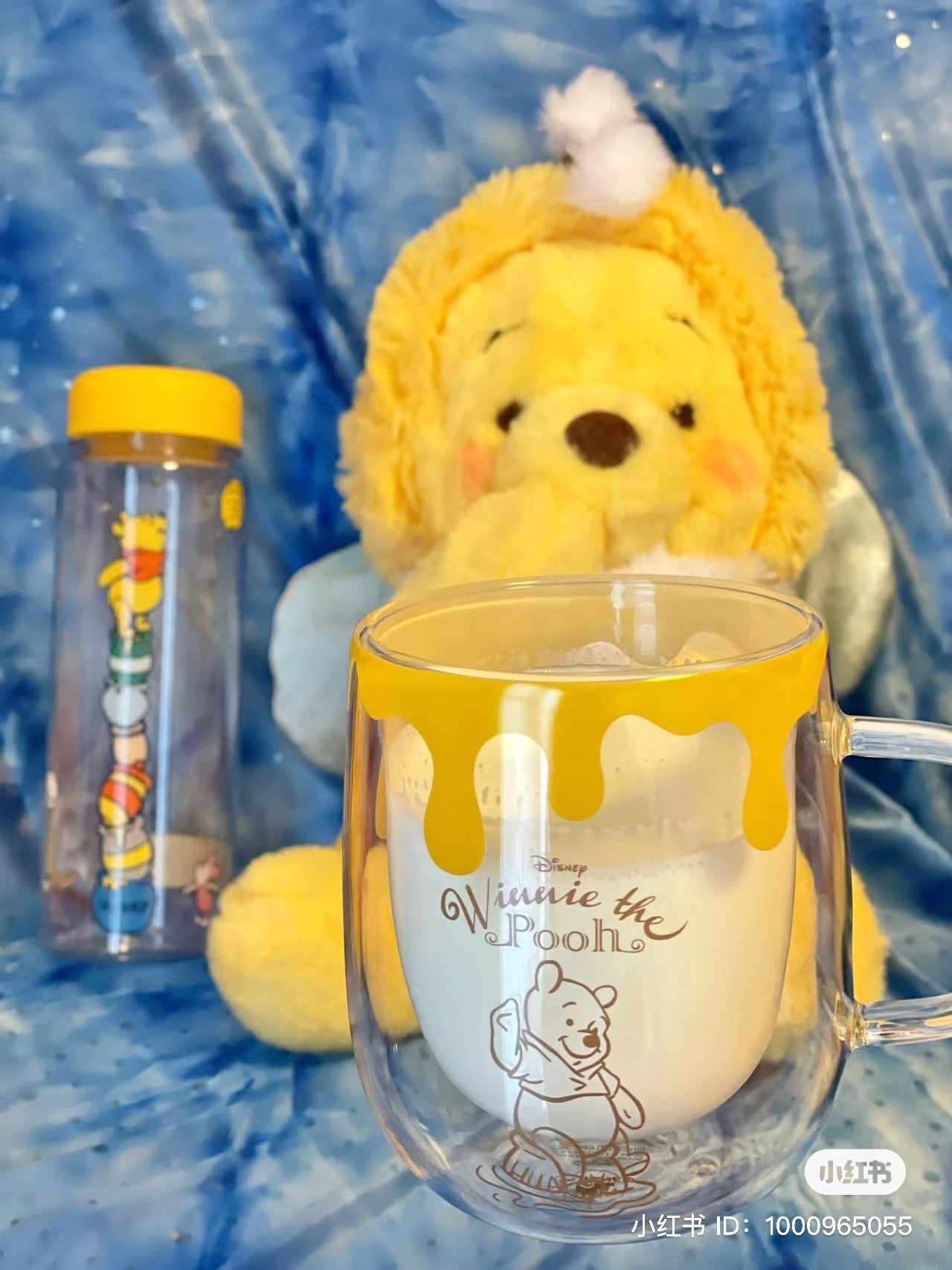 Disney|噗噗小熊维尼双层耐热玻璃杯/自带蜂蜜挂壁|高さ約10×幅13×奥行き9(cm)