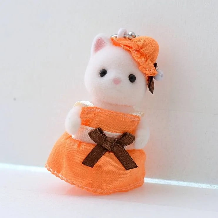 【limit 1】SylvanianFamilies|Silk Cat Key Chain With Orange Dress Epoch Calico Critters