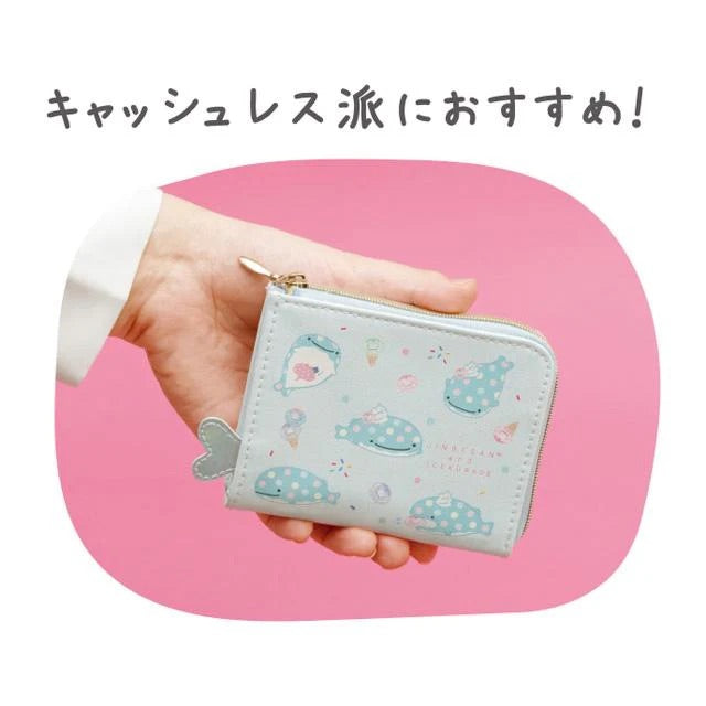 Jinbesan鲸鱼|可爱笑脸大嘴鲸鱼皮质感钱包/皮夹/有小尾巴/内里是蓝色海洋泡泡|约75×110×15mm