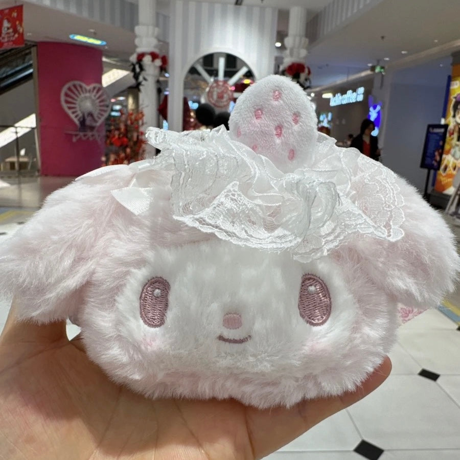 Sanrio|美乐蒂生日限定淡雪白莓系列爱心扣毛茸茸角色大头小包|约14 x 6 x 11 cm