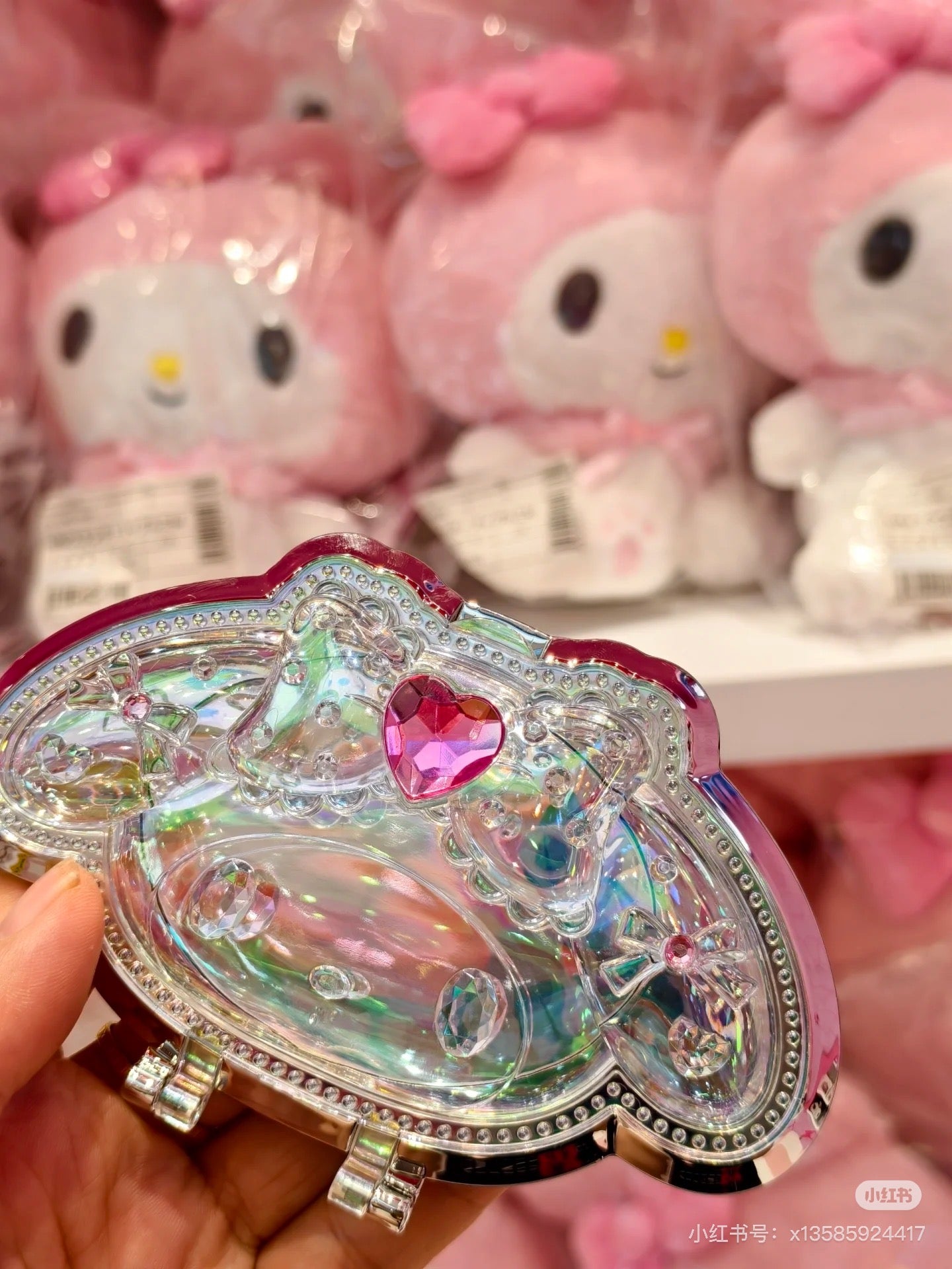 Sanrio|Face Aurora Hologram Sliver Folding Stand Mirro|12.5×1.5×9cm approx.