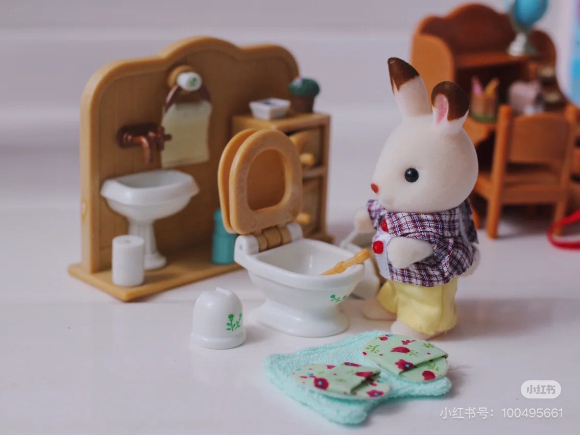 SylvanianFamilies森贝儿家族|Chocolate Rabbit Brother Set巧克力兔弟弟家具浴室套组/玩具/过家家5015