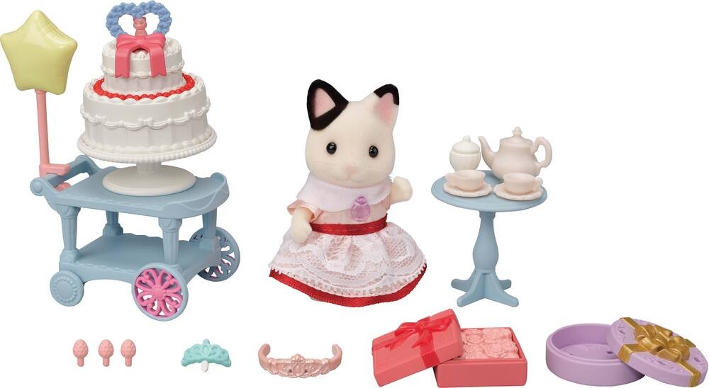 SylvanianFamilies森贝儿家族| Party Time Playset -Tuxedo Cat木炭猫黑耳猫姐姐派对盛装套组/玩具/过家家5646
