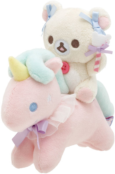 Rilakkuma轻松熊|Osorano Kururin Wataame - Scene Plush Toy San-X天空白云棉花糖系列骑马毛绒摆件套组|約130×145×50mm