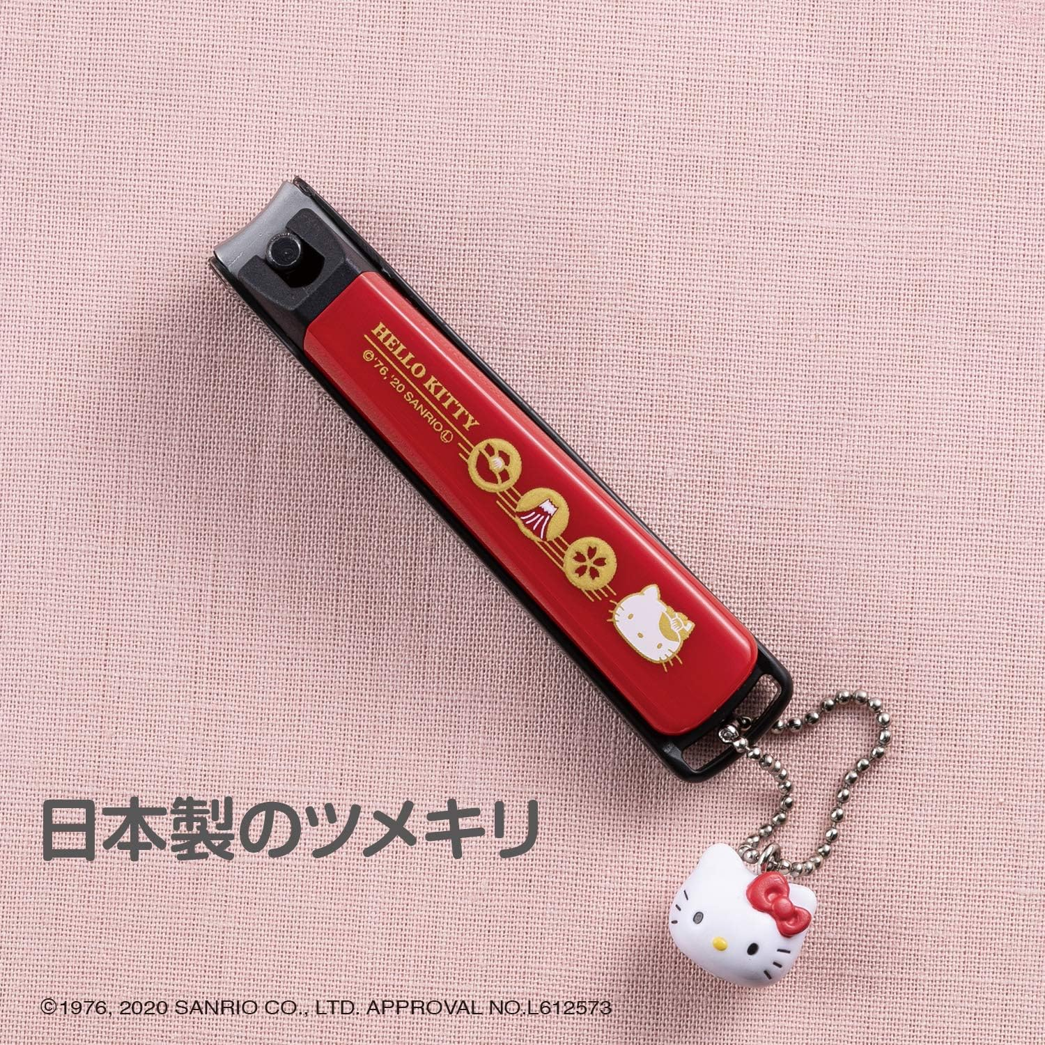 KAI贝印|Hello Kitty Nail Clipper - Japanese Style (Red) S和风凯蒂猫大头吊饰不锈钢指甲钳S号/防飞溅|约20 x 50 x 135mm