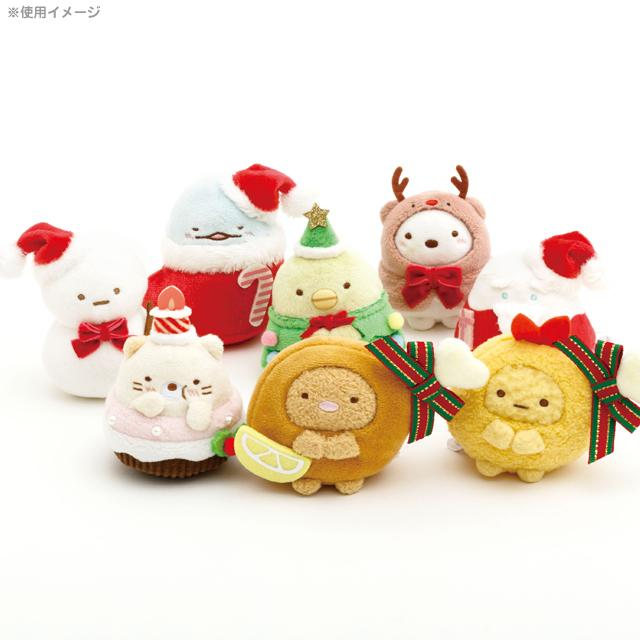 Sumikko gurashi角落生物|Fried Shrimp & Tonkatsu mini Tenori Plush San-X圣诞限定鸡腿造型炸虾+炸猪排毛绒玩偶套组/手玉|约H65×W100×D55mm