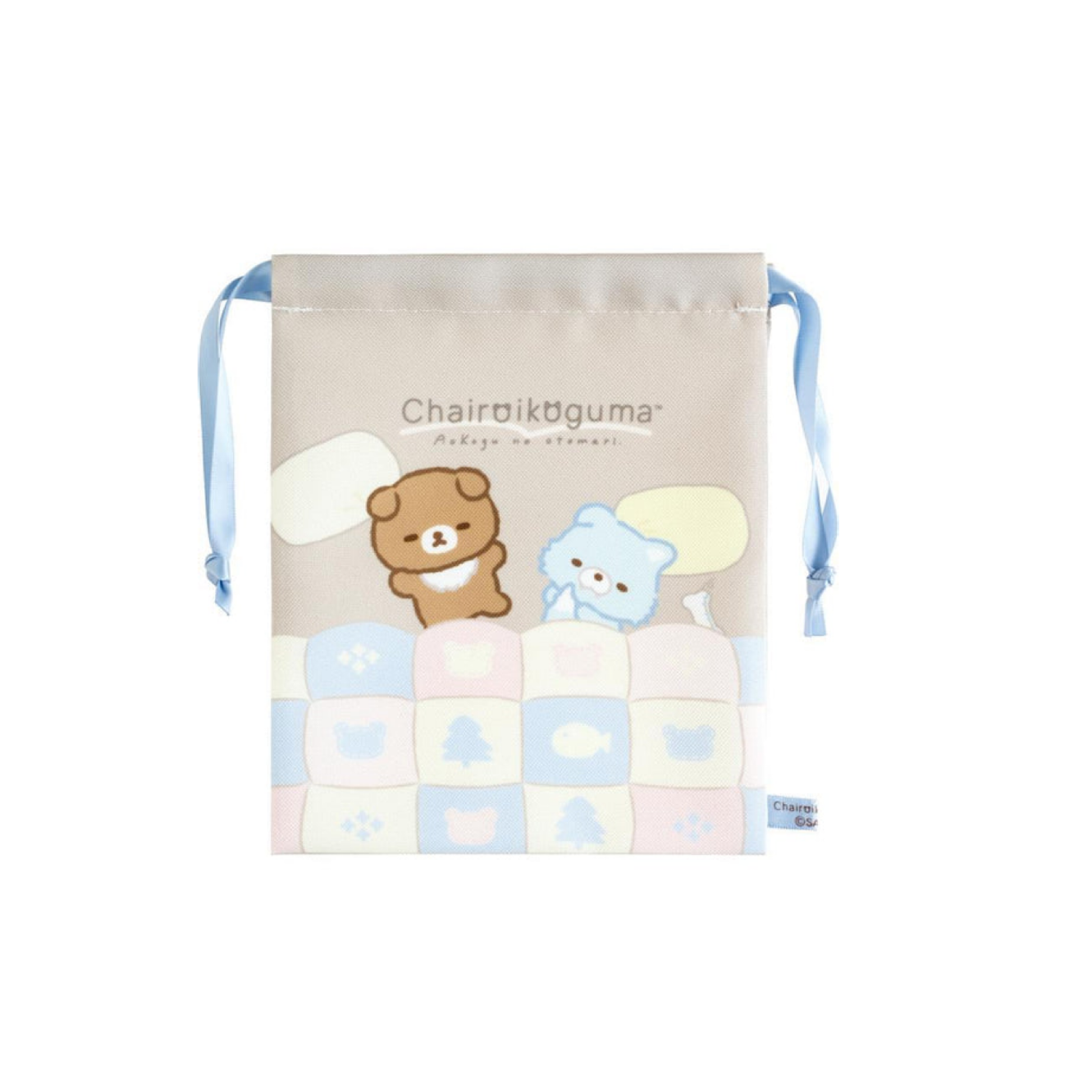 Rilakkuma轻松熊|Blue Wolf & Chairoikoguma Cup Pouch Aokogu Otomari San-X 新角色蓝小狼&小棕熊温馨过夜系列巾着/束口收纳袋|约175×150mm