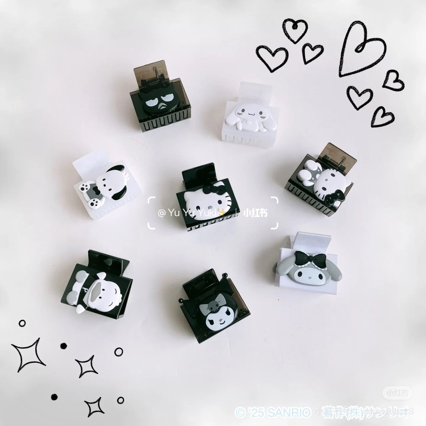 Sanrio三丽鸥|Secret Vance Clip - Monotone Blind Box黑白印象千鸟格系列亚克力抓夹鲨鱼夹盲盒/全8种|1枚入