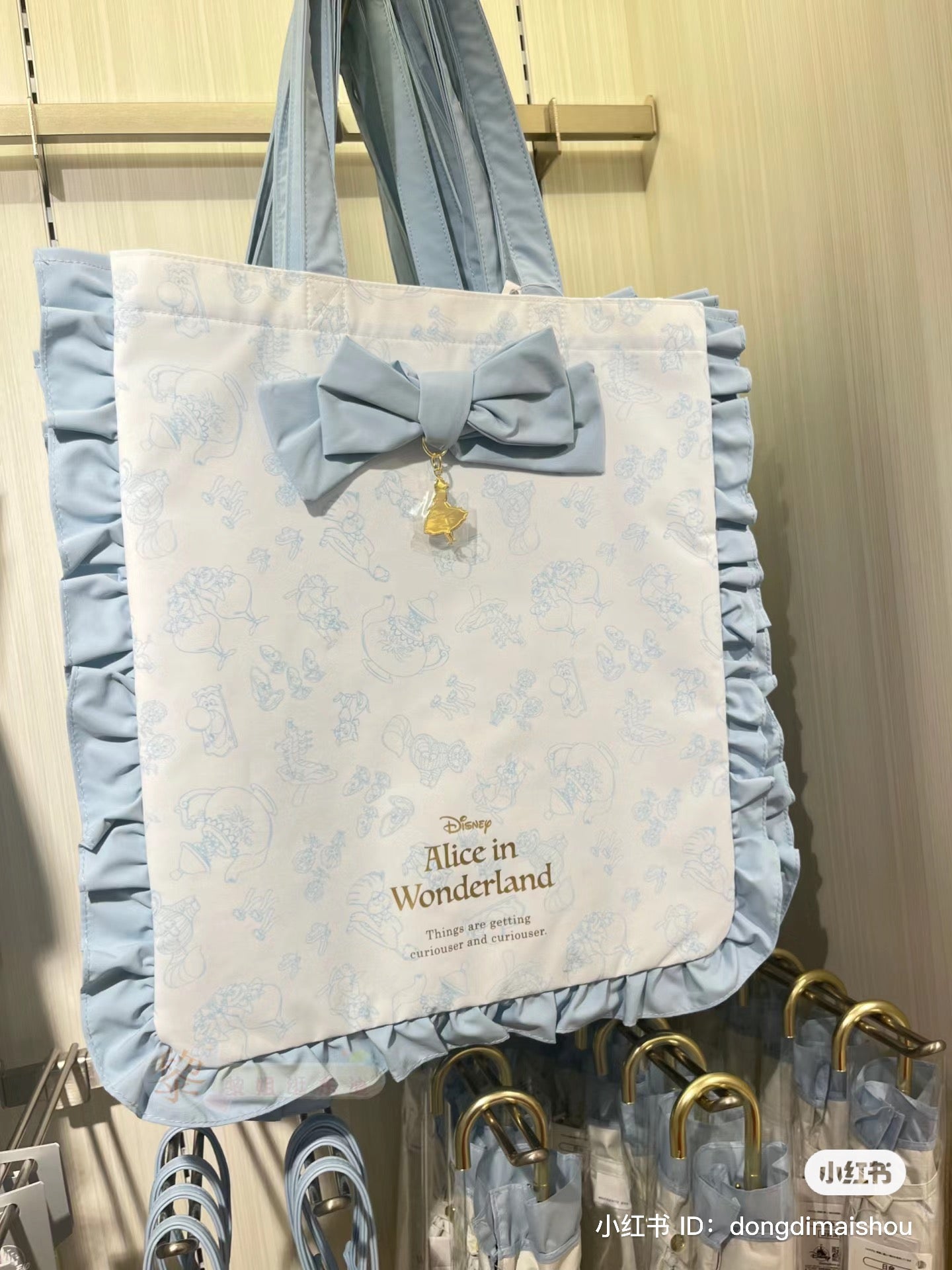 Disney|爱丽丝梦游仙境Alice Sweet Garden甜蜜花园茶会特辑超美水色公主吊坠花边大蝴蝶结托特包/单肩包/颜色超美|約 縦38×横34×厚み1(cm)