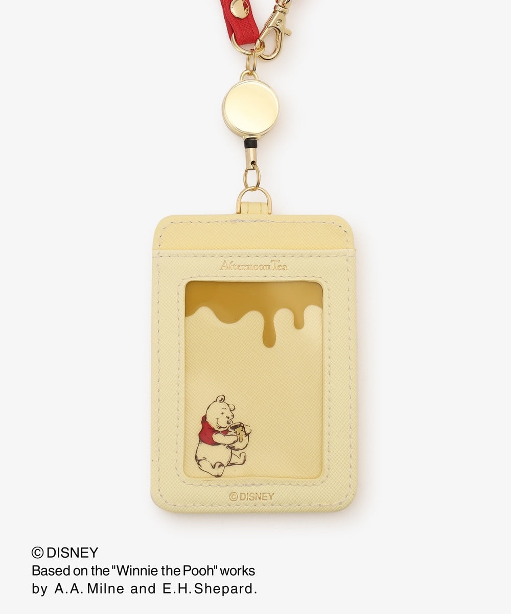 Disney|噗噗小熊维尼Afternoon Tea联名限定蜂蜜罐造型皮质感可伸缩延长卡包/卡套包/卡槽透明处做成蜂蜜流淌效果|縦10.5cm/横7.2cm/ストラップ全長23.5cm/リール全長35cm