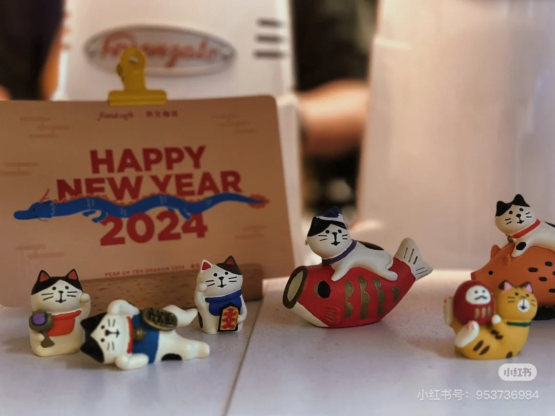 concombre|DECOLE FUKU福MONO 新年招财猫系列躺赢千万两猫咪树脂装饰摆件|约5.2×2.7×2.9cm