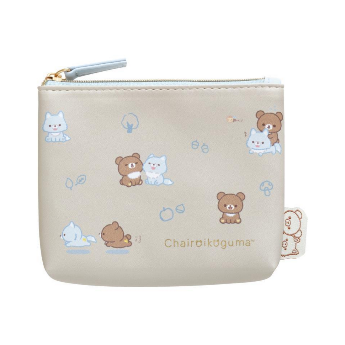 Rilakkuma轻松熊|AoKogu no Otomari - Pouch w/Tissue Case San-X新角色蓝小狼&小棕熊系列皮质感拉链零钱包/收纳纸巾包/小收纳包|约105mm x 135mm x 20mm