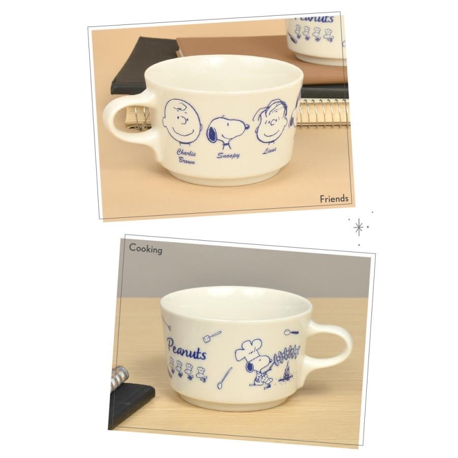 Snoopy|漫画风白青色陶瓷马克杯/soup杯|約340ml