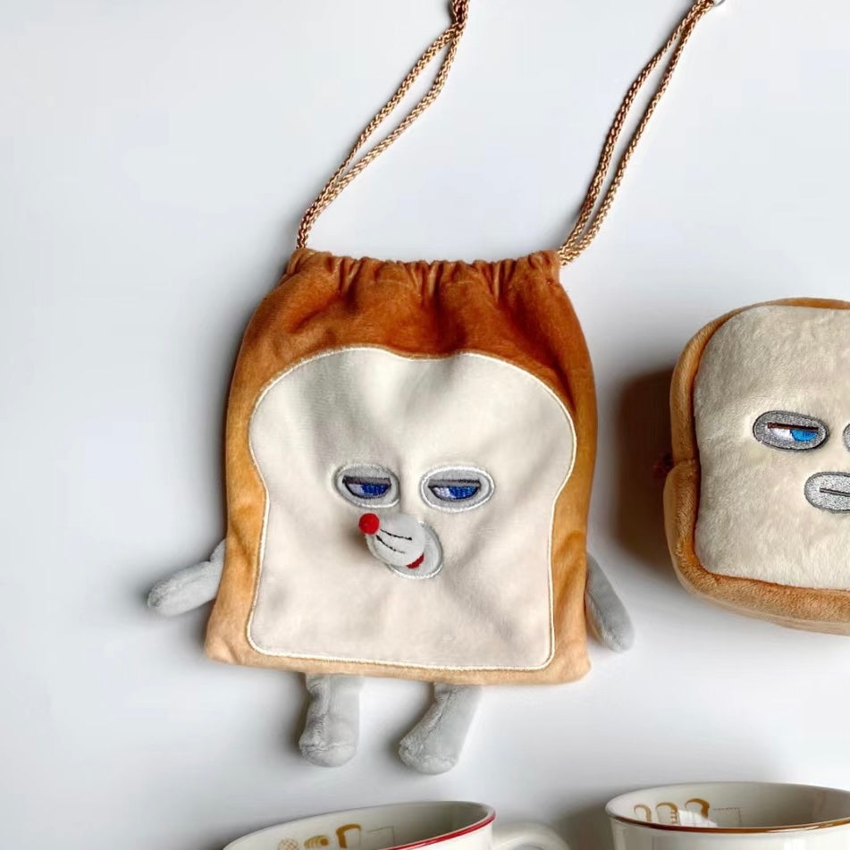 hobonichi|面包小偷吐司形状巾着包/束口袋/收纳袋/防水内里设计|约21cm×17cm×1cm