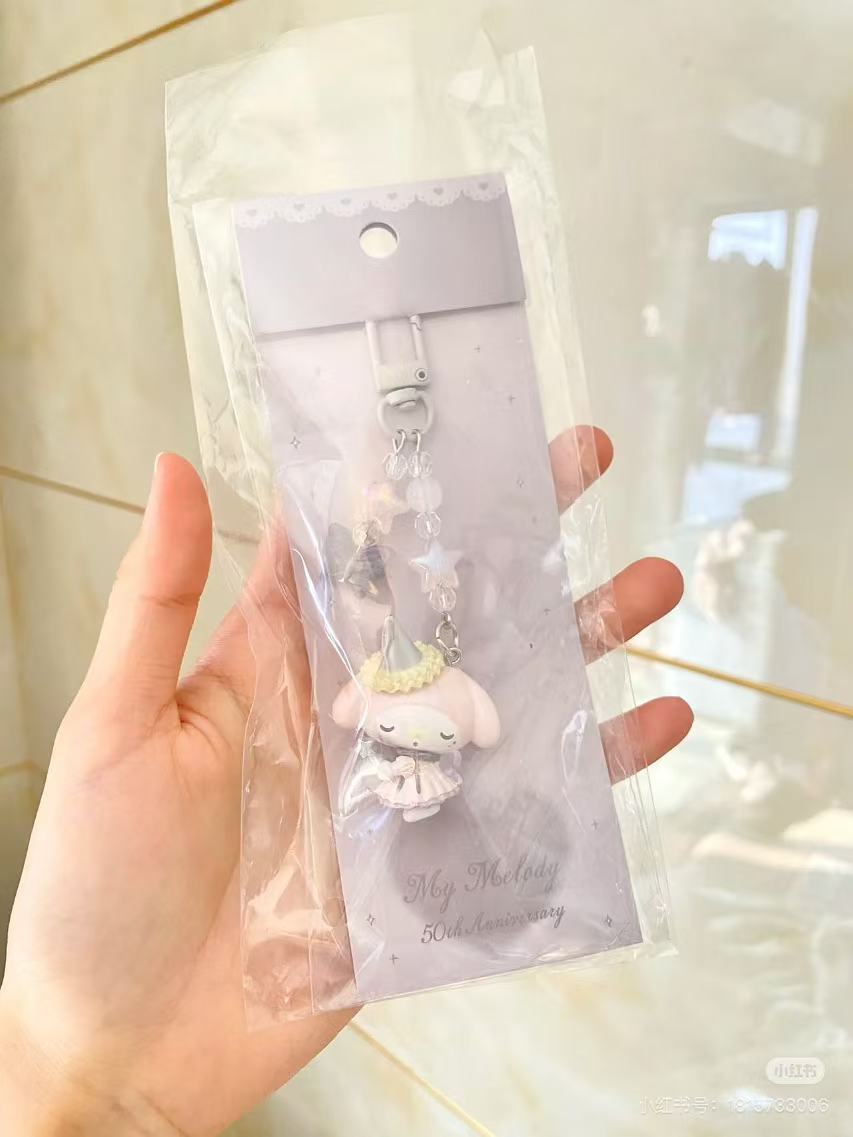 【limit 1/ entire series】Sanrio|My Melody 50th Anniversary keychain/ Phone Charm|W3.5 x D2 x H11 cm approx.