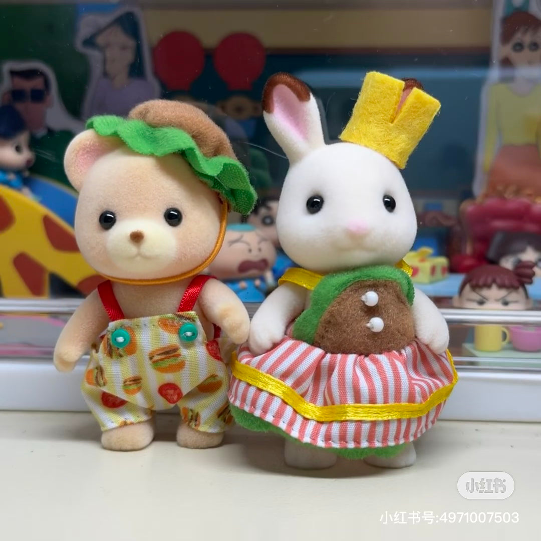 SylvanianFamilies森贝儿家族|AMBURGER PAIR SET Epoch Calico Critters巧克力兔蜜熊宝宝汉堡装扮套装/玩具/过家家